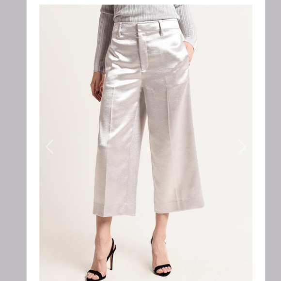 Vince Pants - VINCE METALLIC SATIN CROP WIDE PANT NWOT 12 Silver